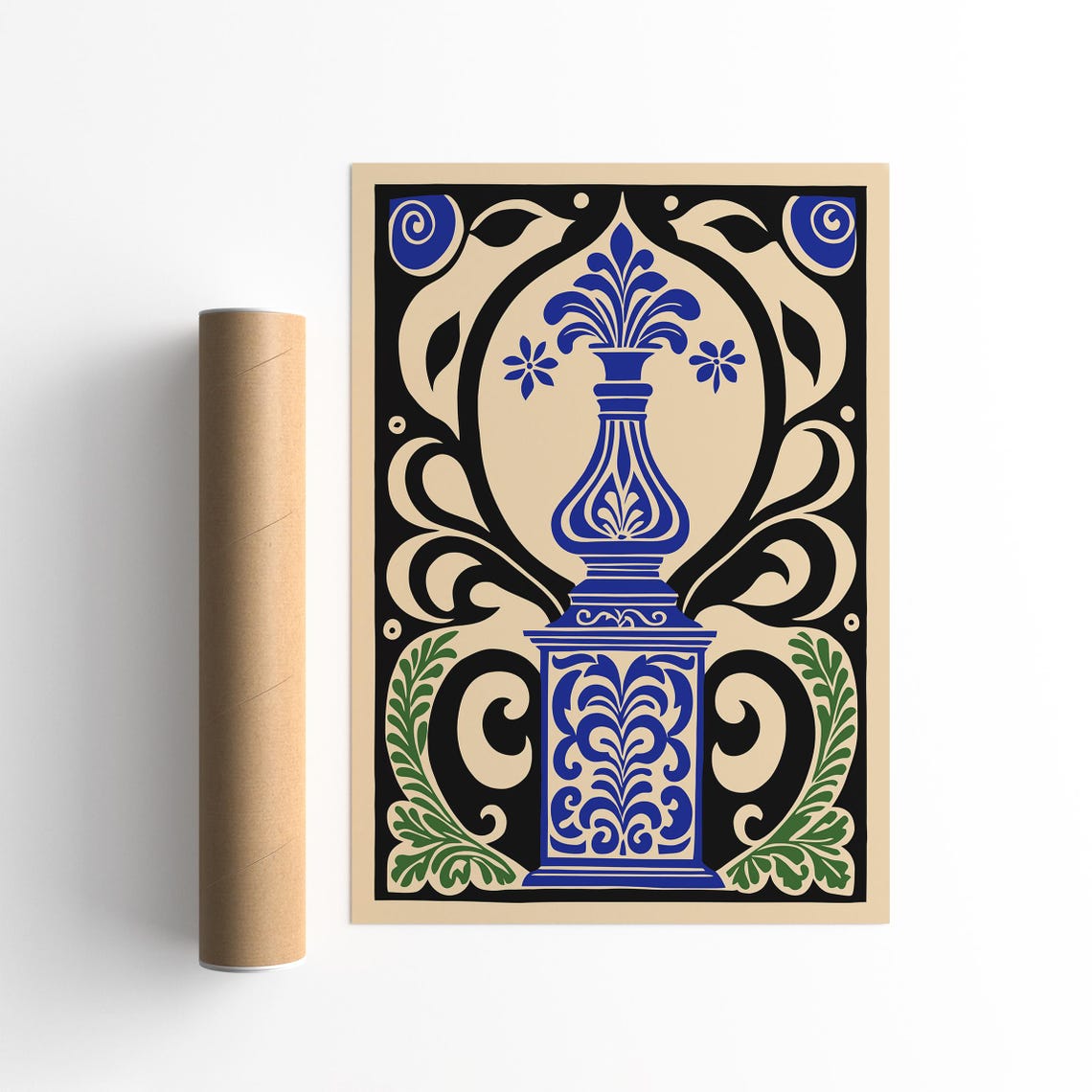Art Nouveau Blue Floral Vase Decorative Botanical Home Wall Art