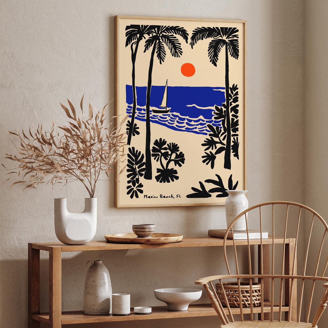 Mexico Beach Florida Palm Trees Sailboat Sunset Coastal Art Poster - Image 2