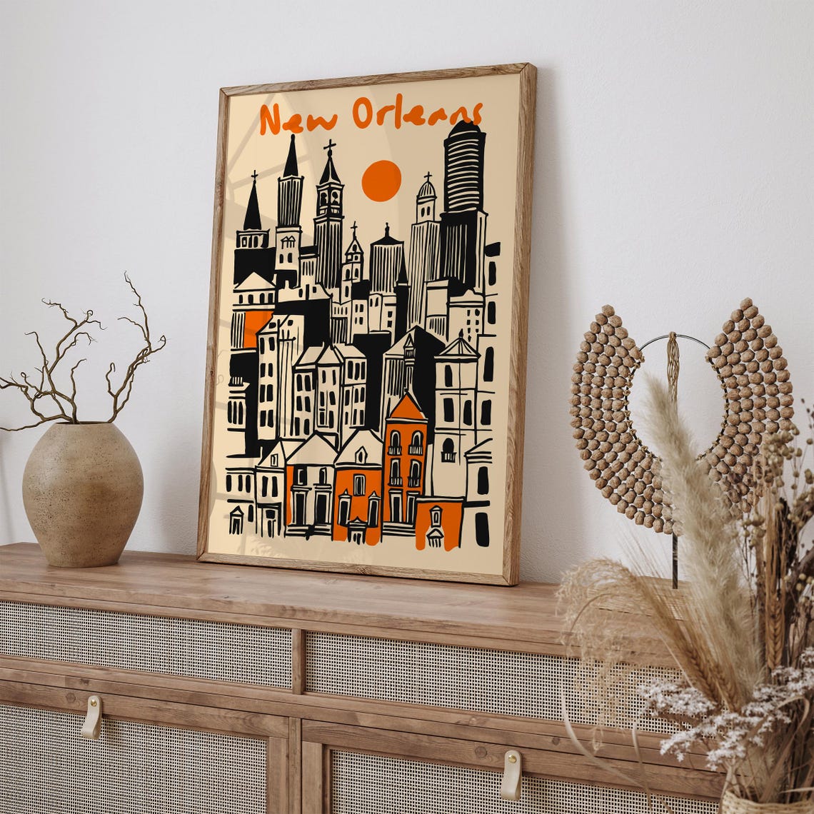 New Orleans Orange Sunset Skyline Cathedral Vintage Travel Poster - Image 2