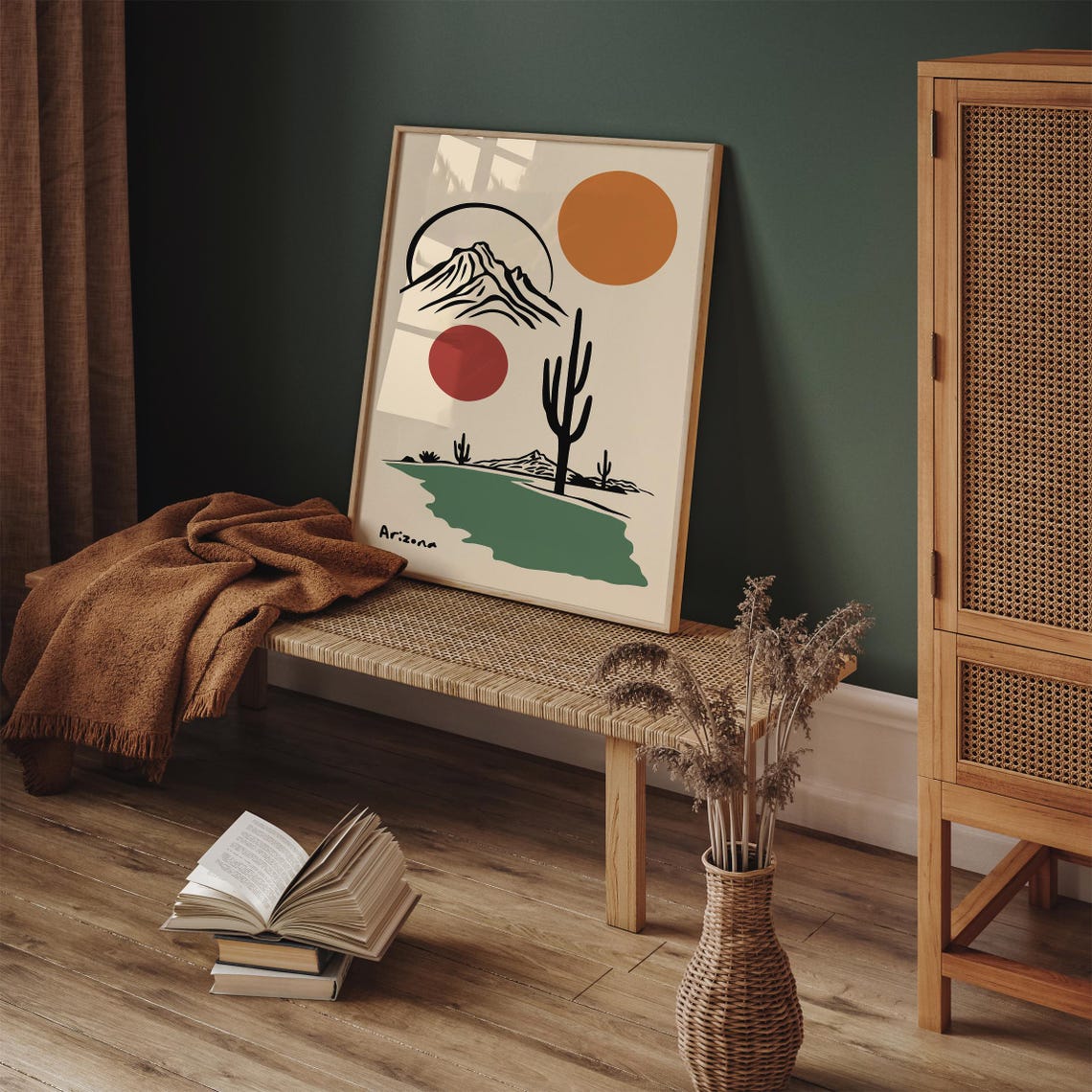 Arizona Minimalist Desert Saguaro Mountain Sun Line Art Poster - Image 3