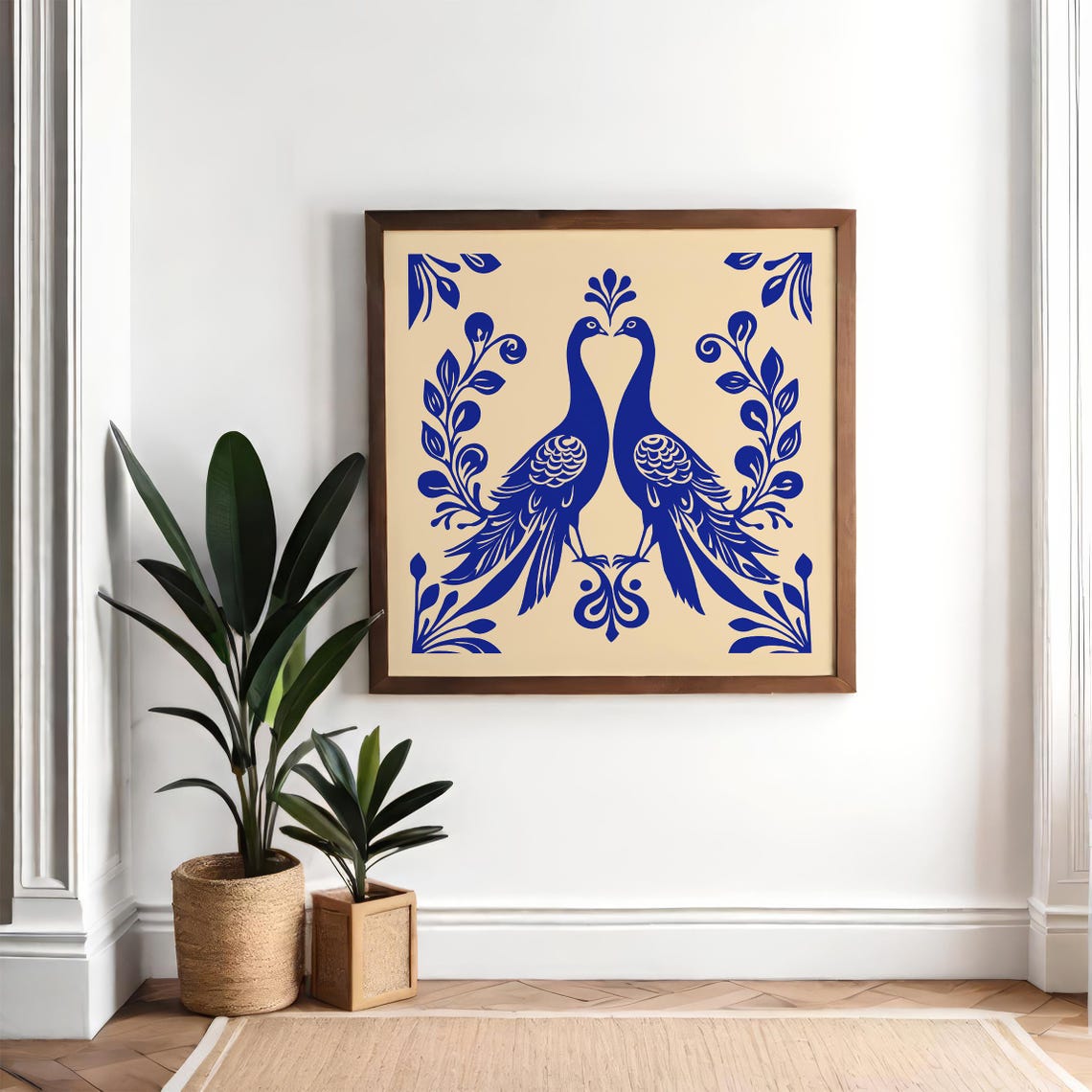 Art Nouveau Blue Peacocks Symmetrical Square Decorative Poster - Image 5