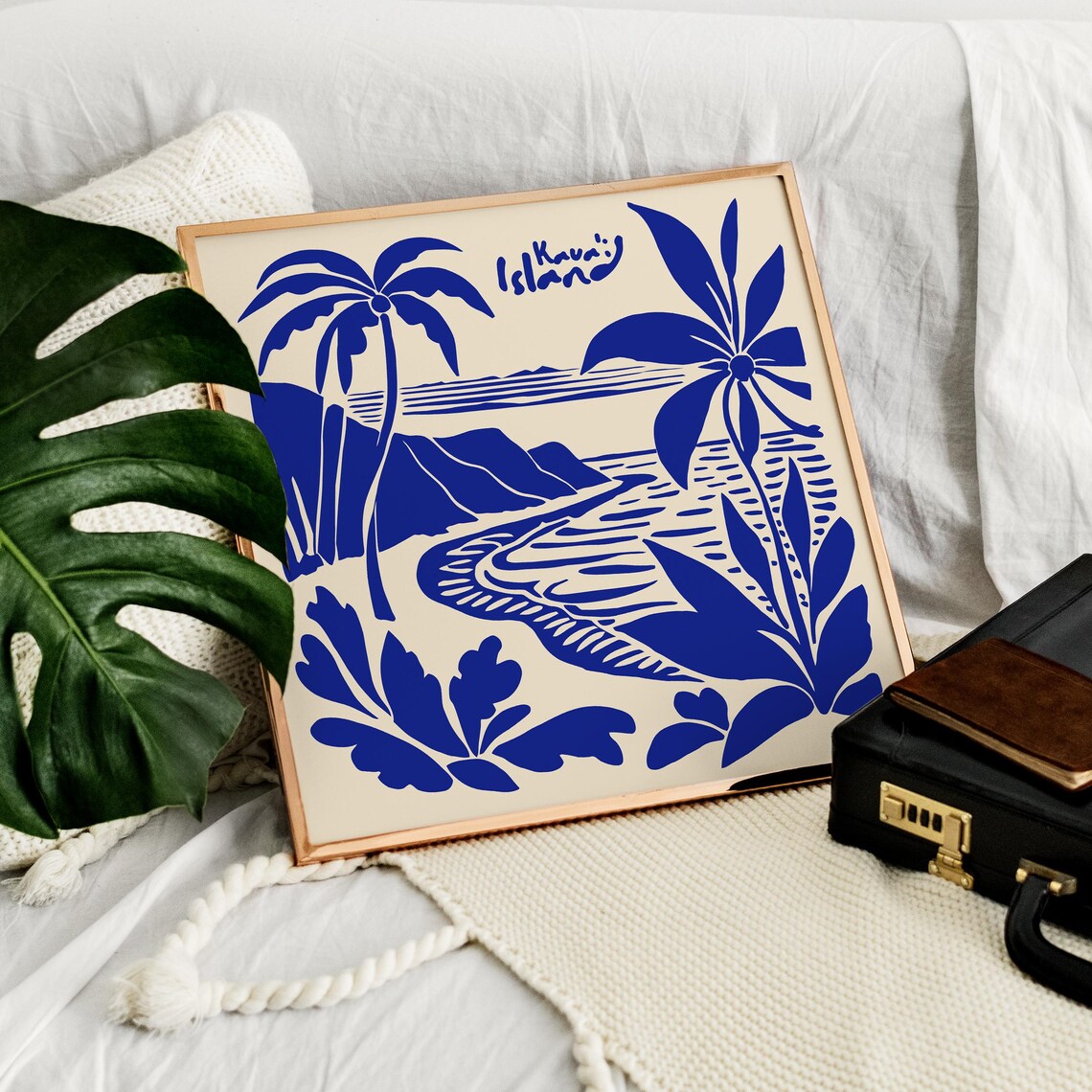 Kauai Island Hawaii Blue Palm Beach Coastal Scene Travel Poster - Image 4