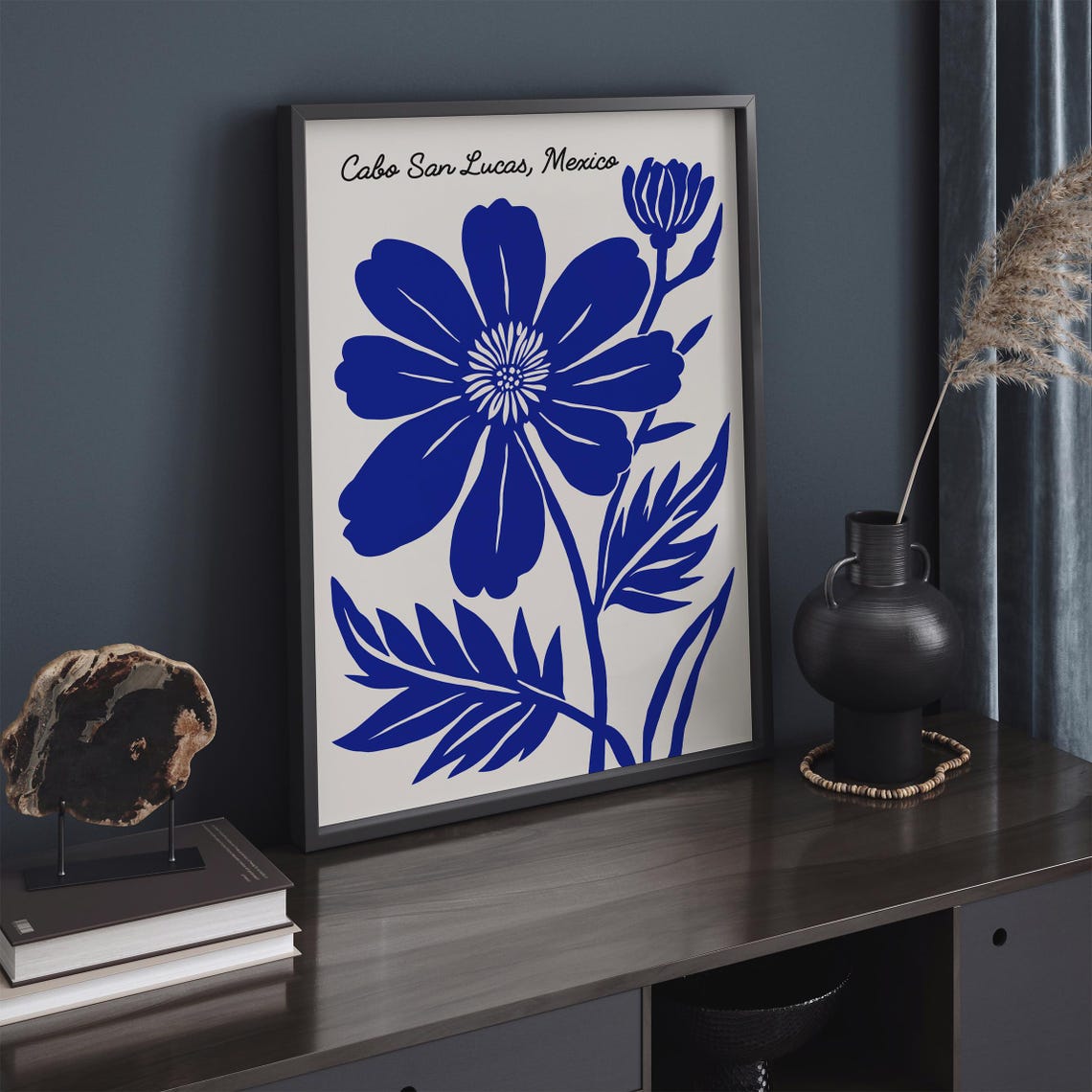 Bold Cabo San Lucas Mexico Blue Cosmos Flower Botanical Poster - Image 4