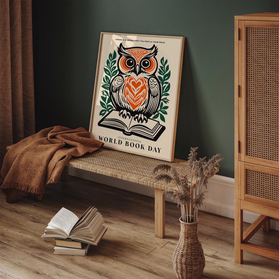 World Book Day Owl Reading Inspirational Dream Quote Art Poster - Image 2