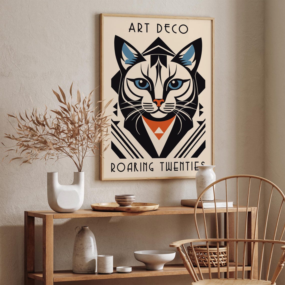 Art Deco Cat Head Blue Eyes Roaring Twenties Geometric Poster - Image 5
