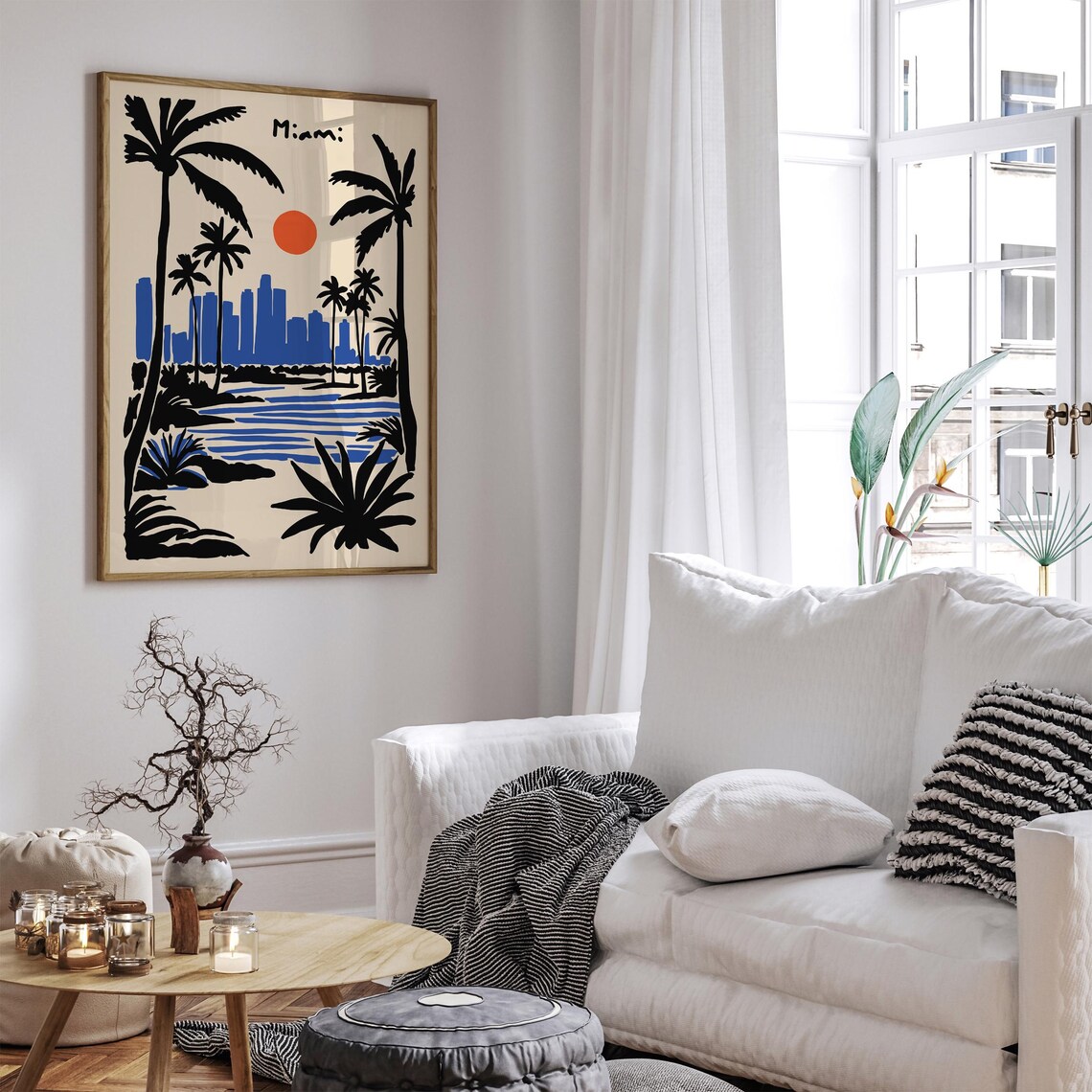 Miami Skyline Sunset Palm Trees Blue Black Tropical Travel Poster - Image 6