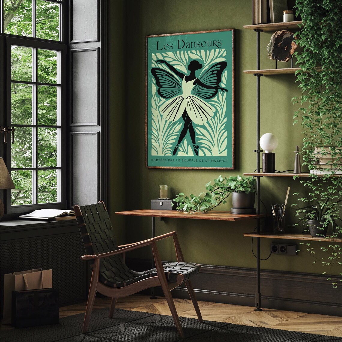 Les Danseurs Green Butterfly Ballerina French Ballet Festival Poster - Image 2