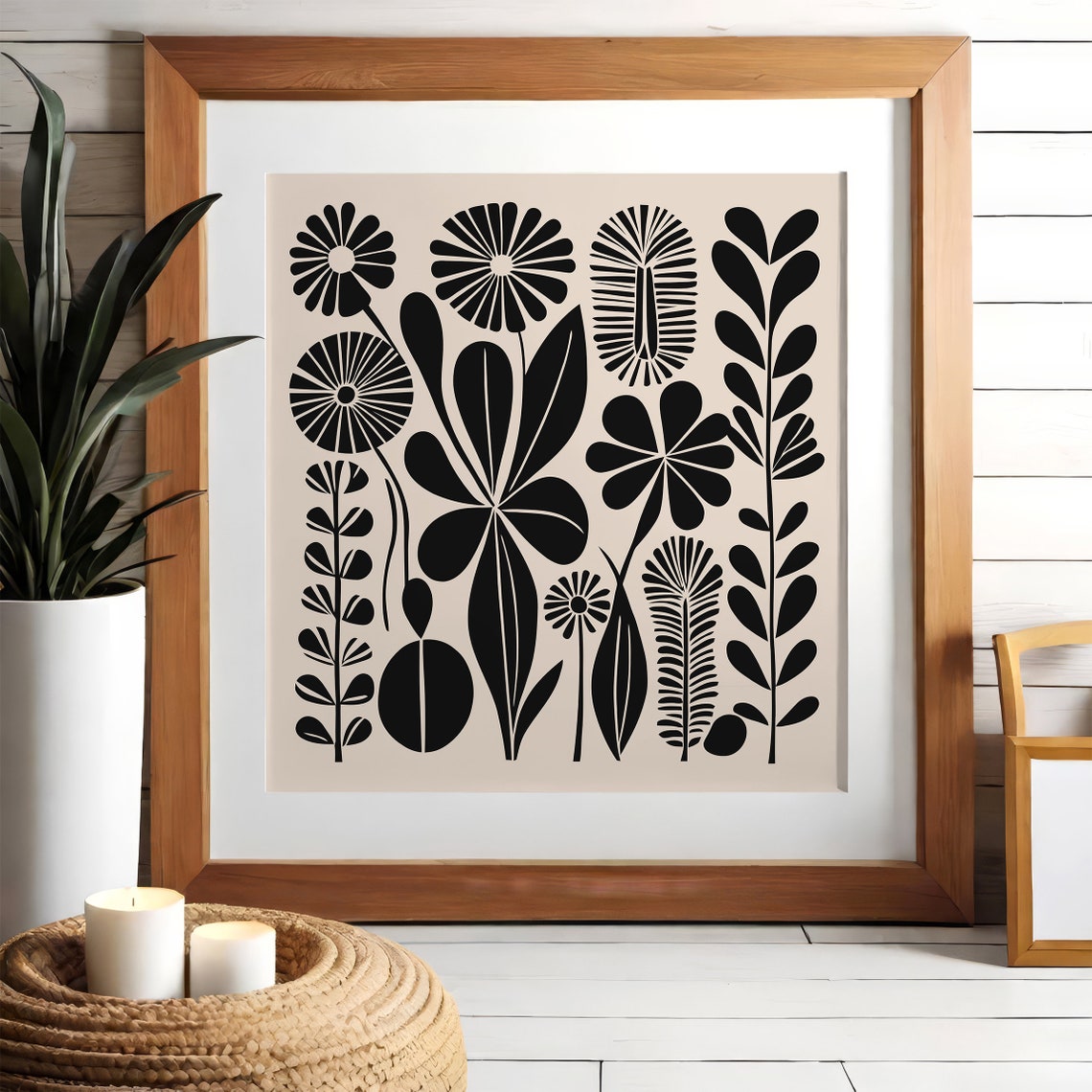 Monochrome Black and White Scandinavian Botanical Floral Wall Art - Image 2
