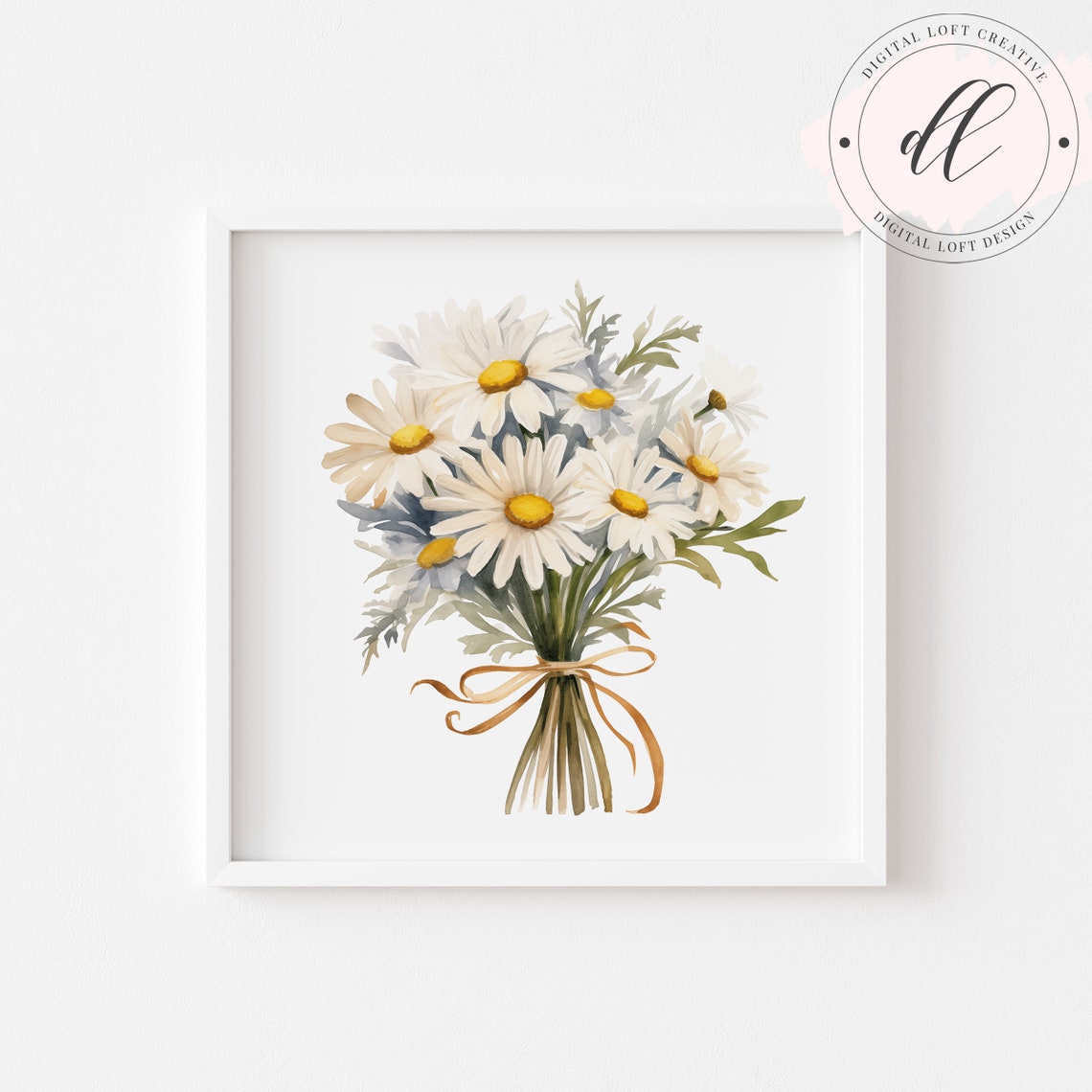 Watercolor Daisy Bouquet Tied with Ribbon Cheerful Floral Art Poster - Image 2