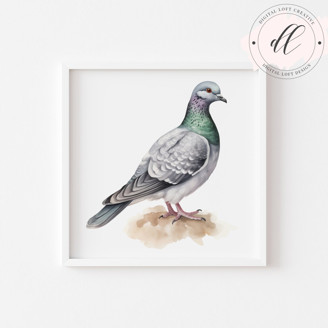 Rock Pigeon Iridescent Green Neck Watercolor Bird Portrait Poster - Image 2