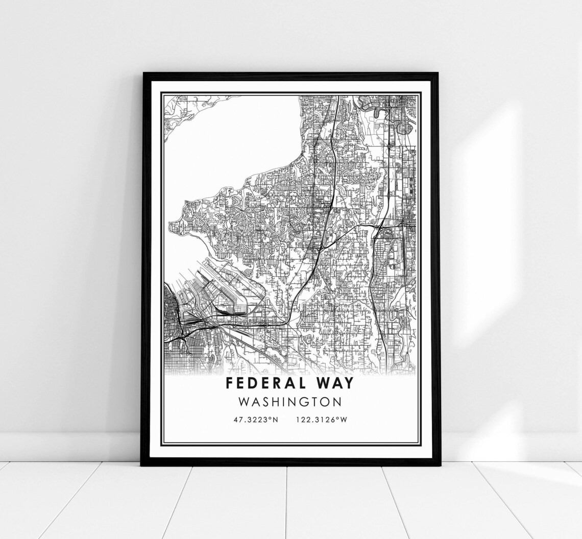 Federal Way Washington City Street Map Minimalist Travel Art Poster
