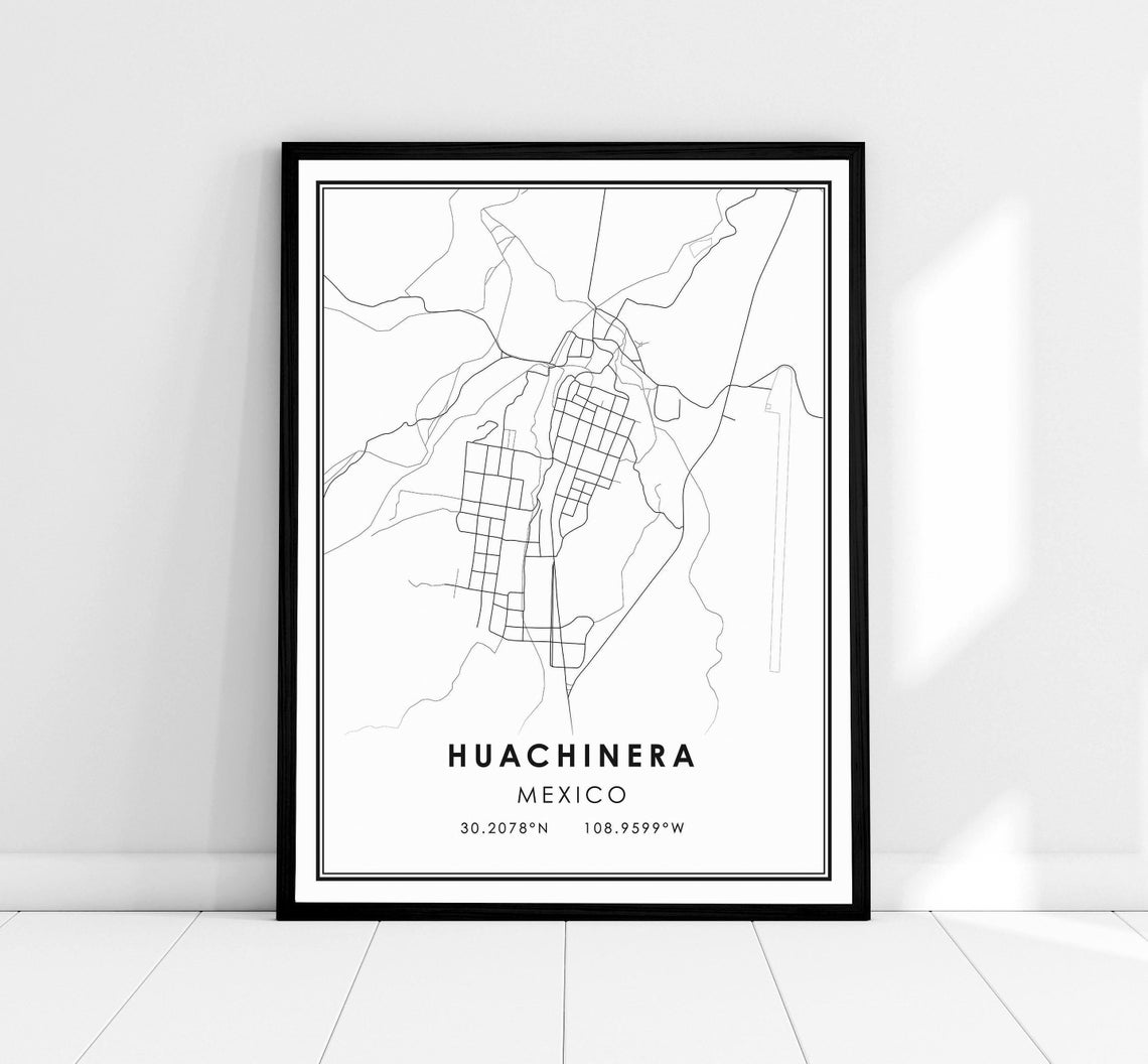 Huachinera Mexico Minimalist Street Map Line Art Decor Poster