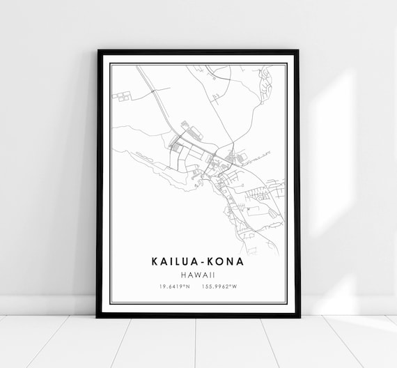 Kailua Kona Hawaii Minimalist Black And White City Map Print