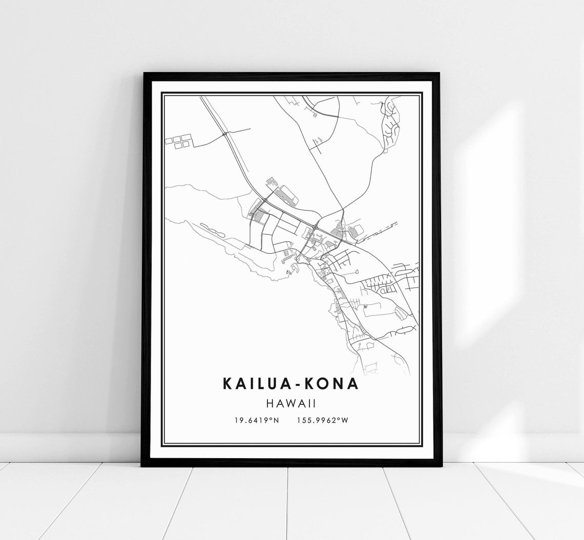 Kailua Kona Hawaii Minimalist Black And White City Map Print