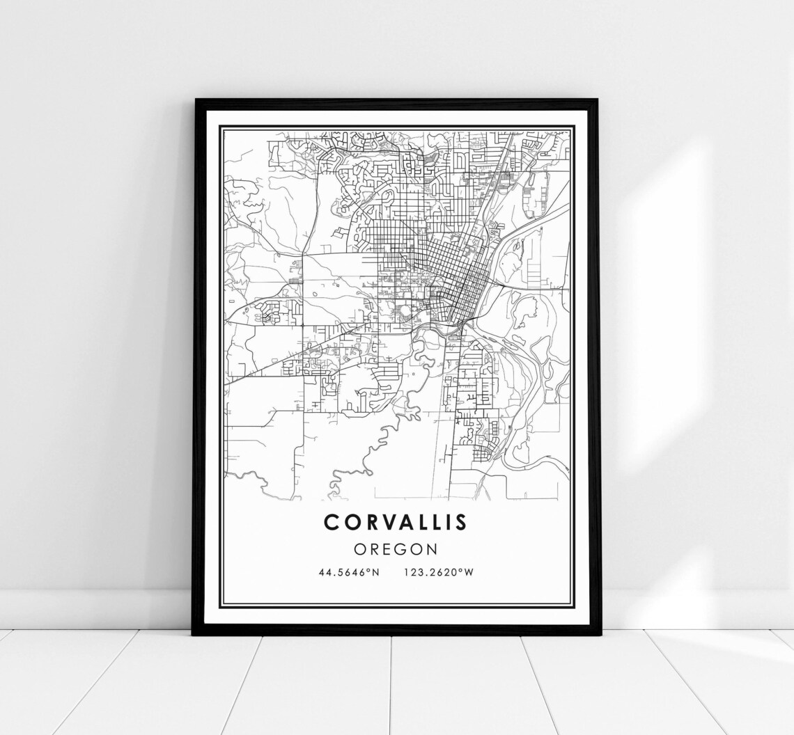Corvallis Map Print Poster, Oregon City Travel Art