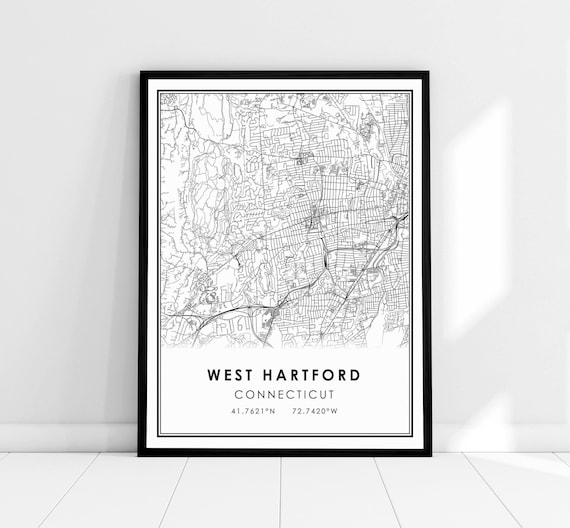 West Hartford Connecticut Minimalist Black And White Map Poster