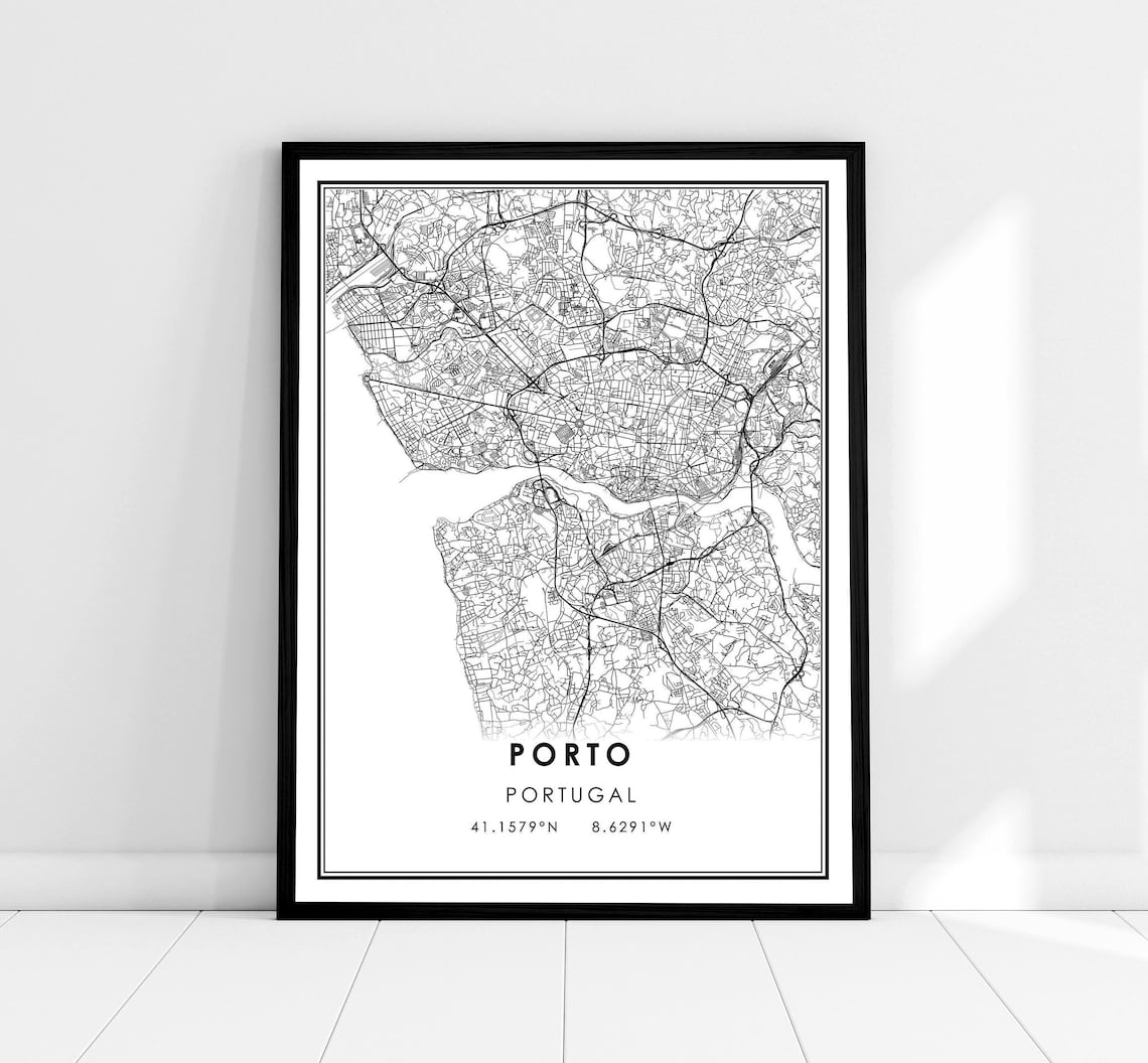Porto Map Travel Poster, Portugal City Map Print