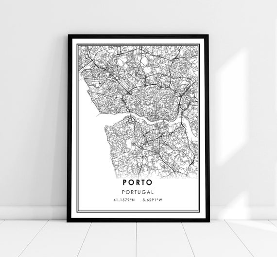 Porto Map Travel Poster, Portugal City Map Print