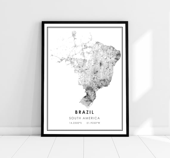Brazil Map Print Poster, South America Travel Poster