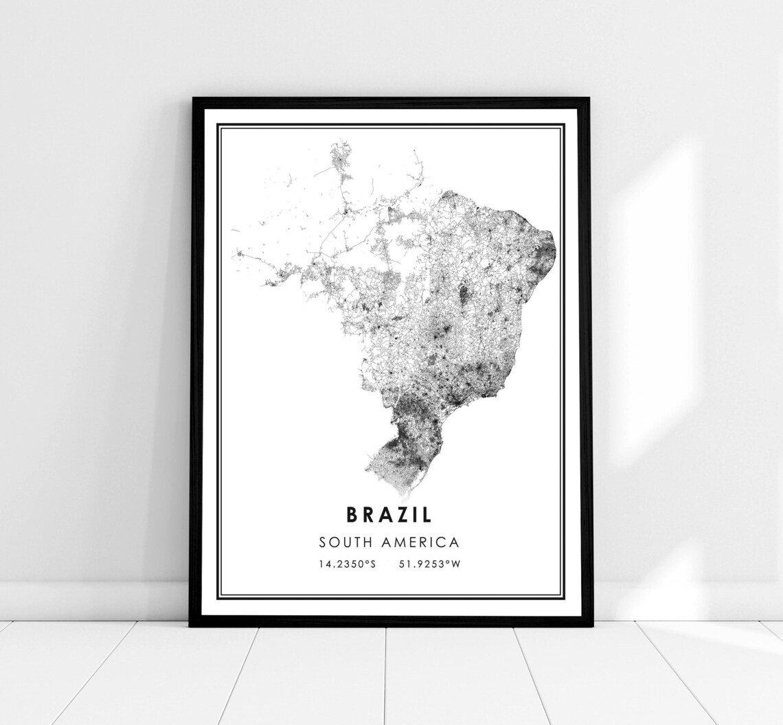 Brazil Map Print Poster, South America Travel Poster