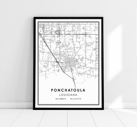 Ponchatoula Louisiana Map Poster, City Travel Print