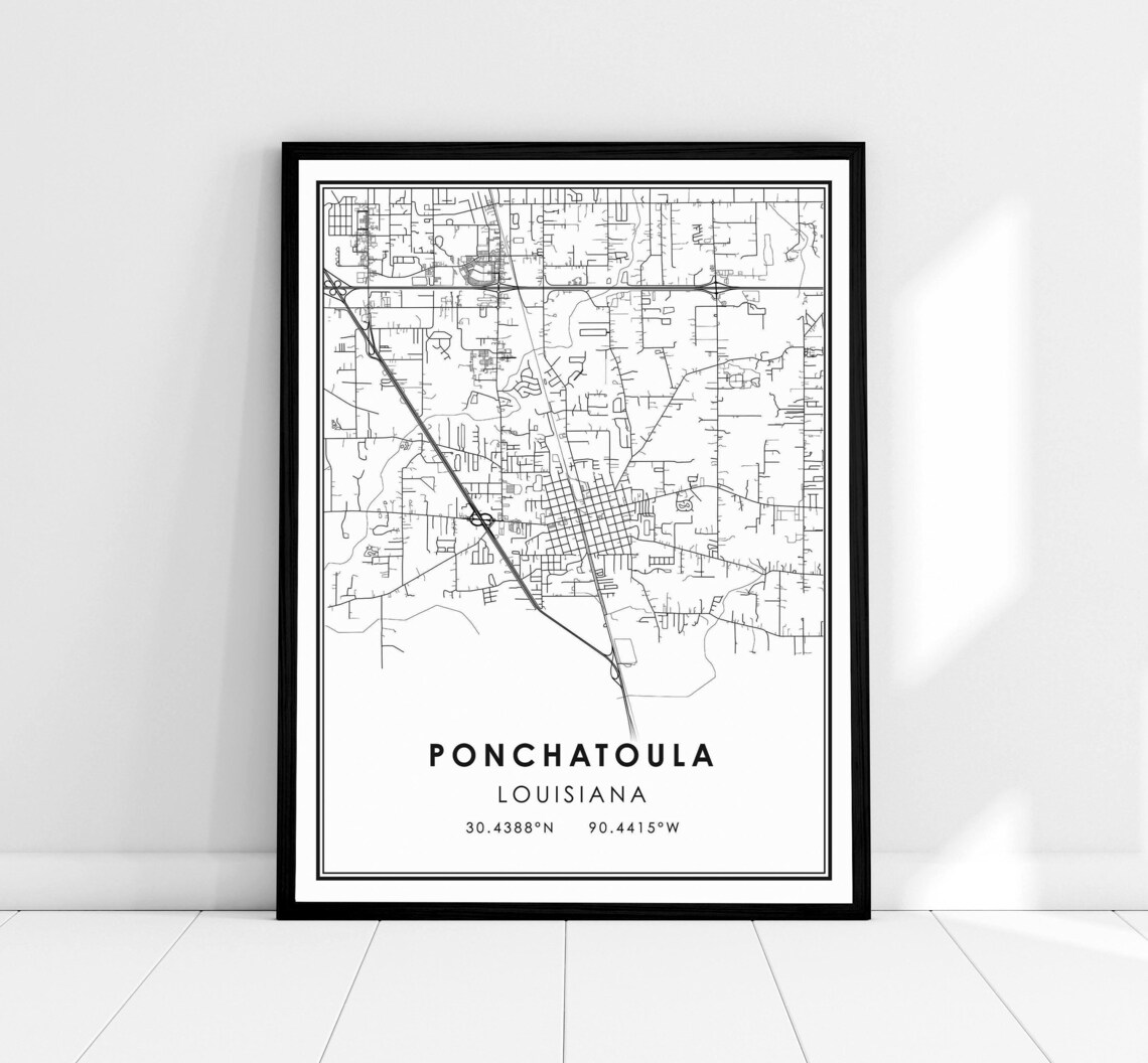 Ponchatoula Louisiana Map Poster, City Travel Print
