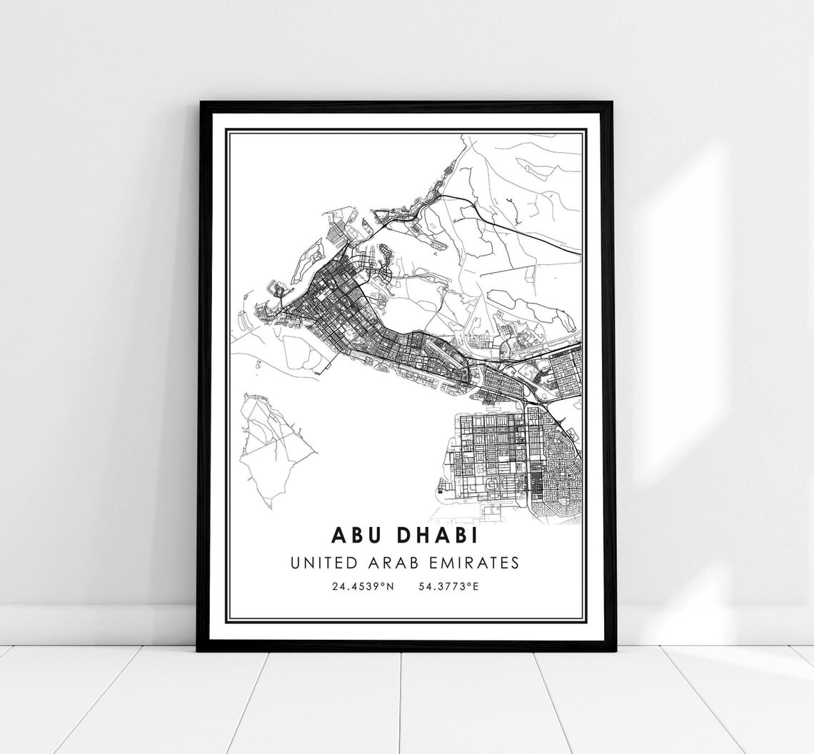 Abu Dhabi United Arab Emirates Street Map Minimalist Print Wall Decor