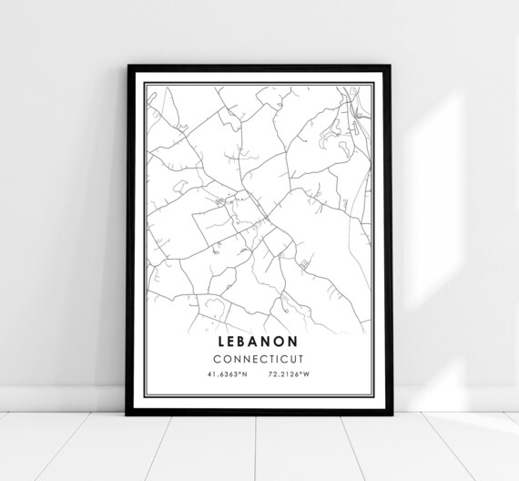 Lebanon Connecticut Minimalist Line Art City Map Coordinates Poster