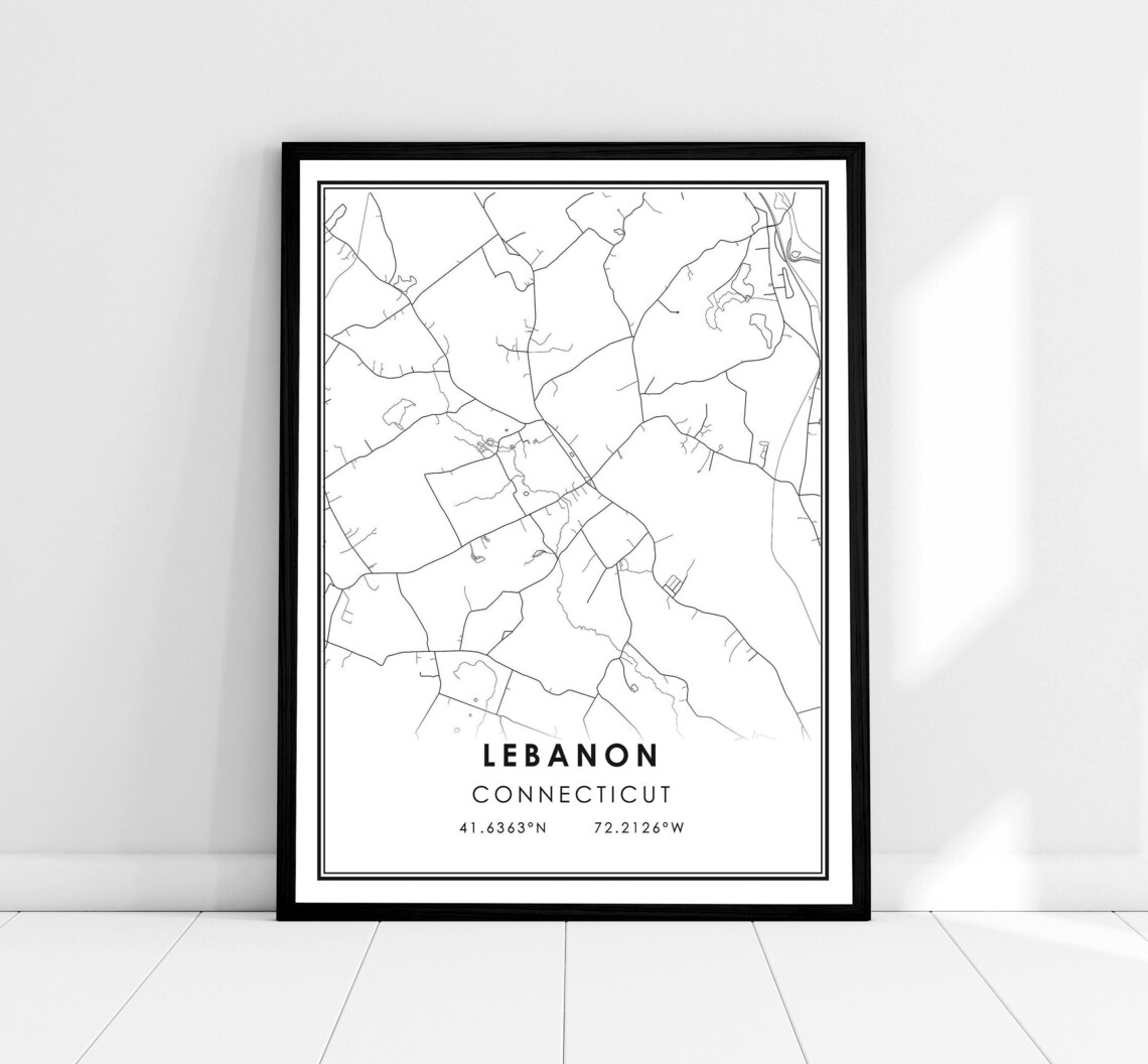 Lebanon Connecticut Minimalist Line Art City Map Coordinates Poster