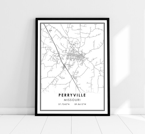 Perryville Missouri Minimalist Black and White City Street Map Poster