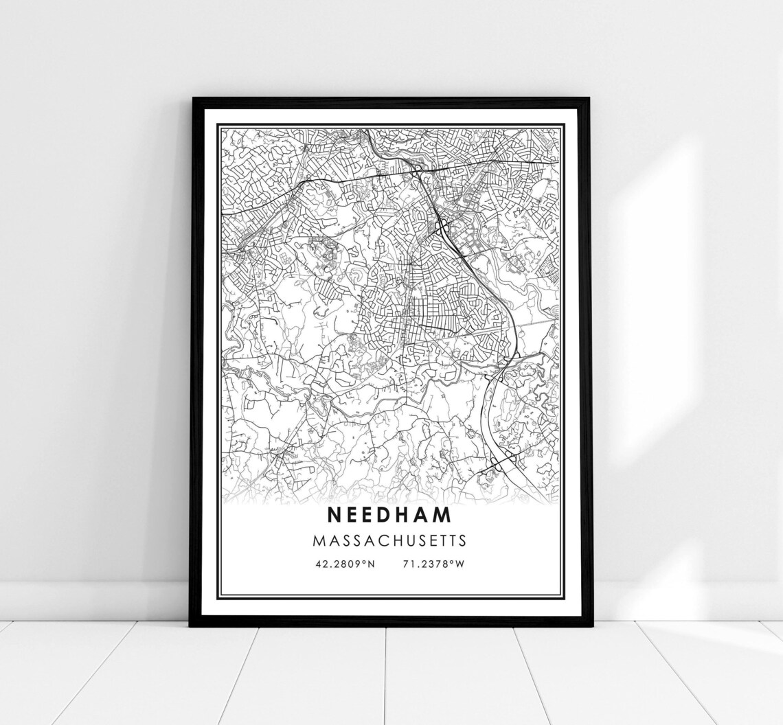 Needham Map Print, Massachusetts City Travel Poster