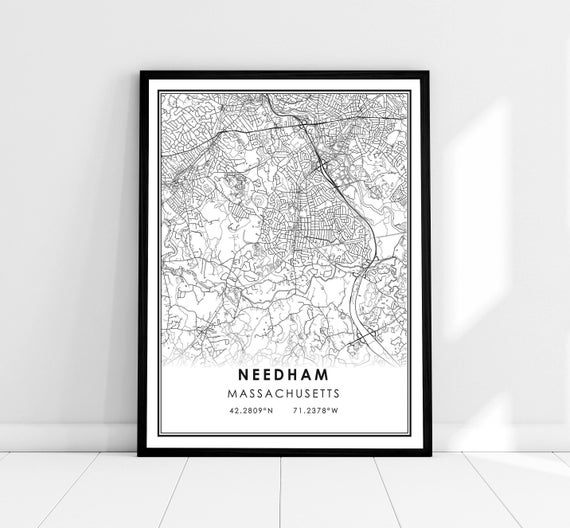 Needham Map Print, Massachusetts City Travel Poster