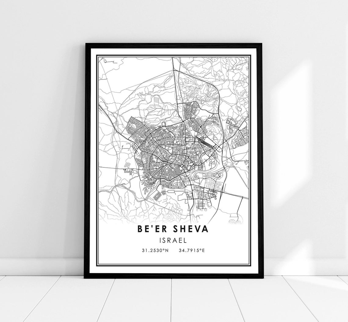 Beer Sheva Israel Minimalist City Street Map Modern Wall Art