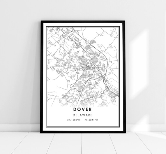 Dover Delaware Minimalist Street Map Black and White Line Art Poster
