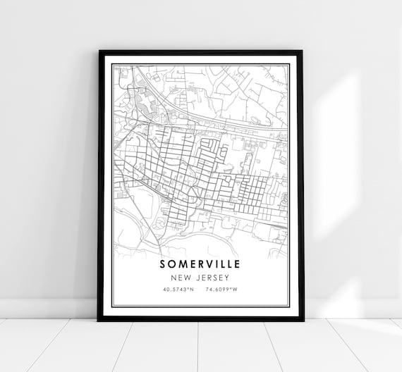 Somerville New Jersey City Street Map Minimalist Black and White Poster