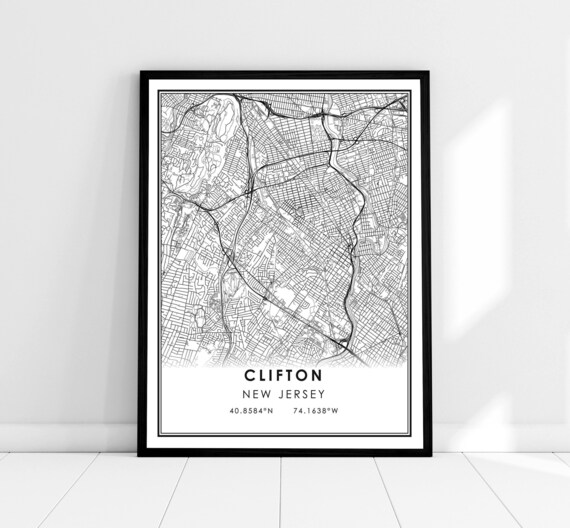 Clifton New Jersey City Street Map Minimalist Black and White Poster