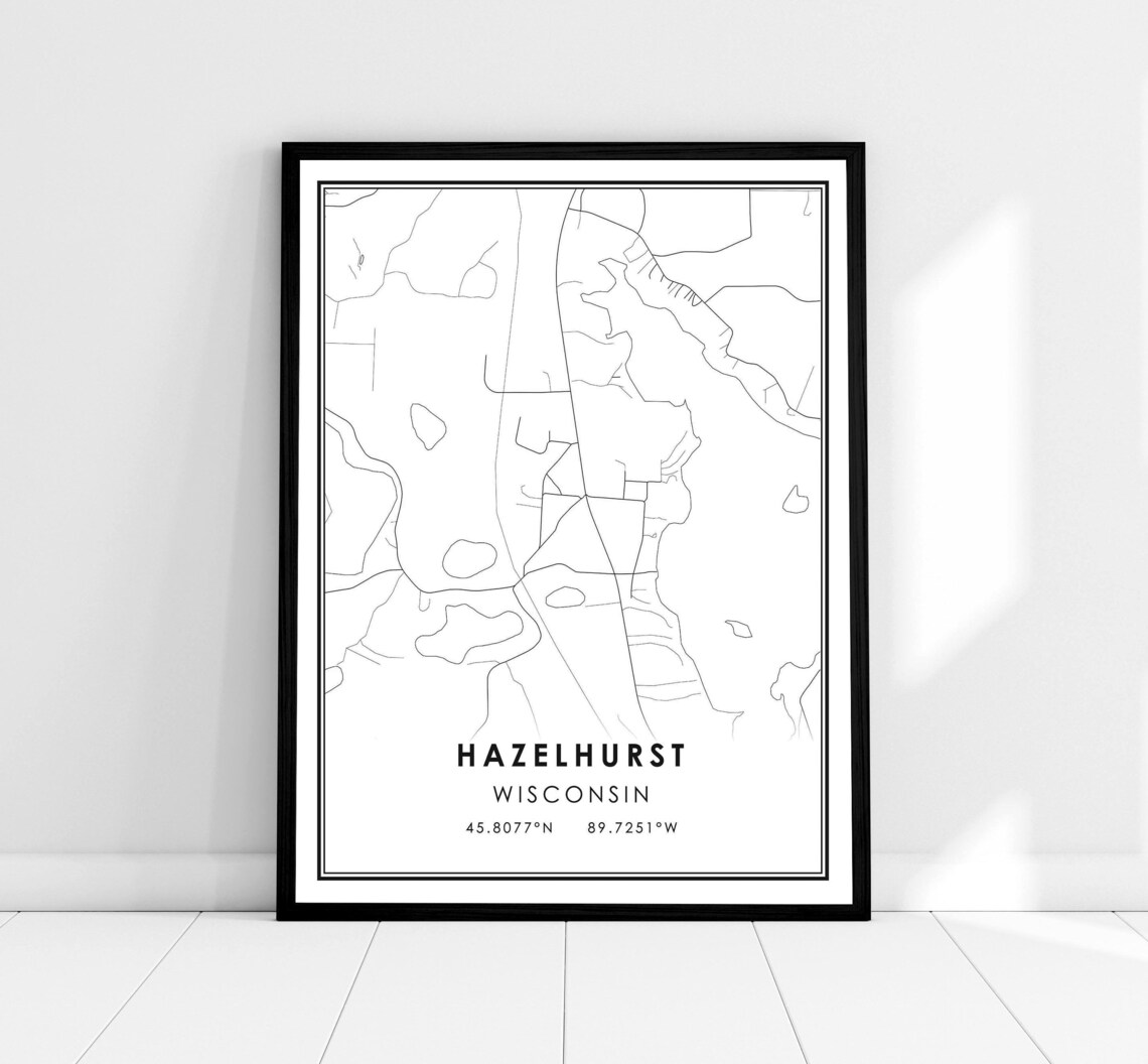 Hazelhurst Wisconsin Minimalist City Street Map Line Art Poster