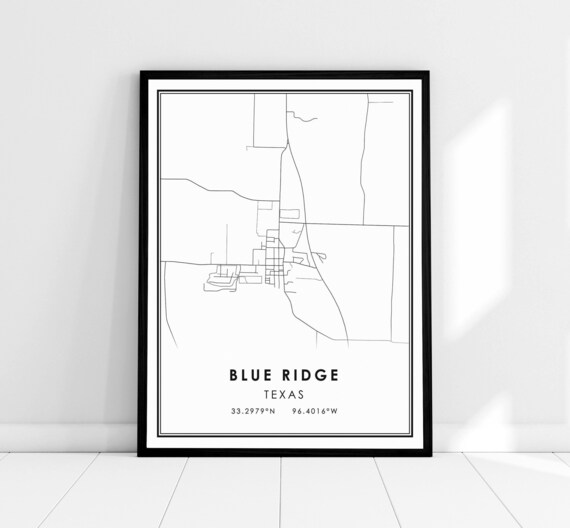 Blue Ridge Texas Minimalist City Street Map Fine Line Art Poster