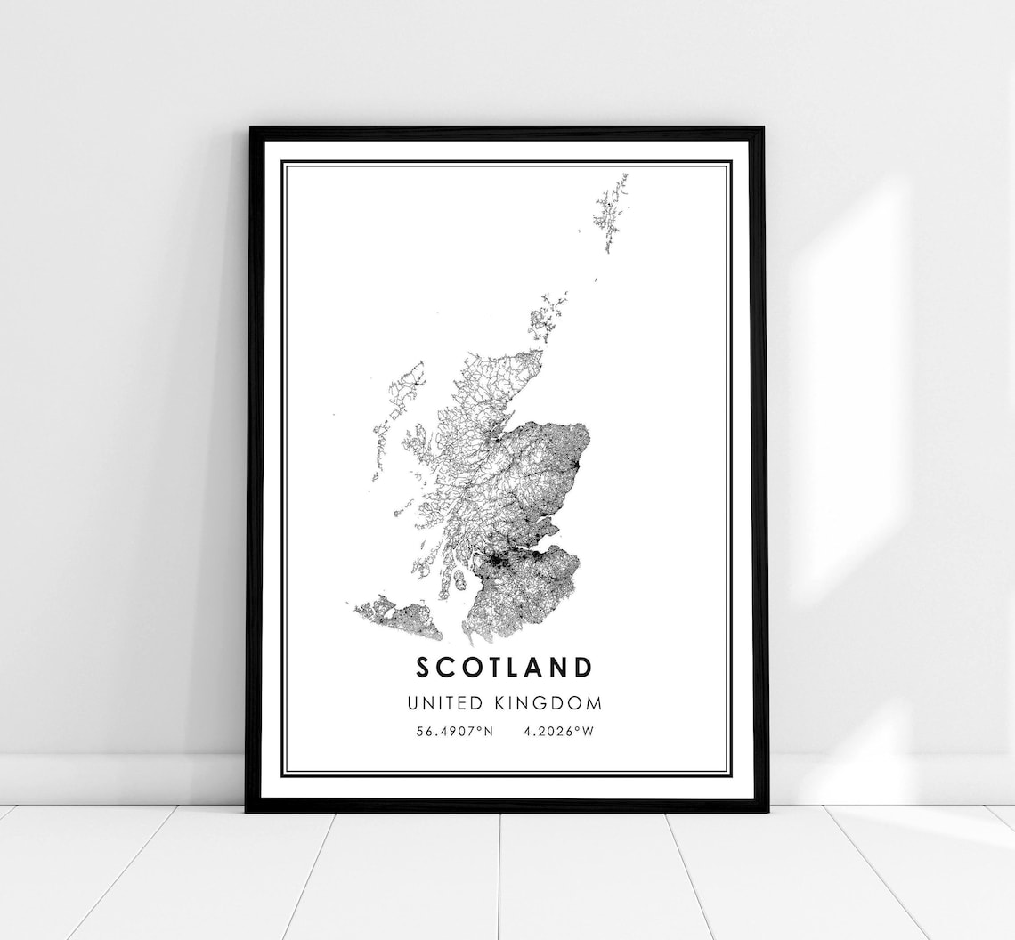 Scotland Country Map Poster, United Kingdom Road