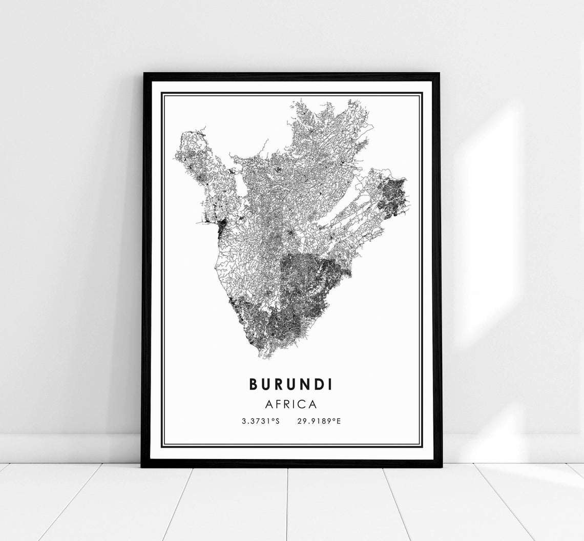 Burundi Africa Intricate Country Outline Street Map Design Poster