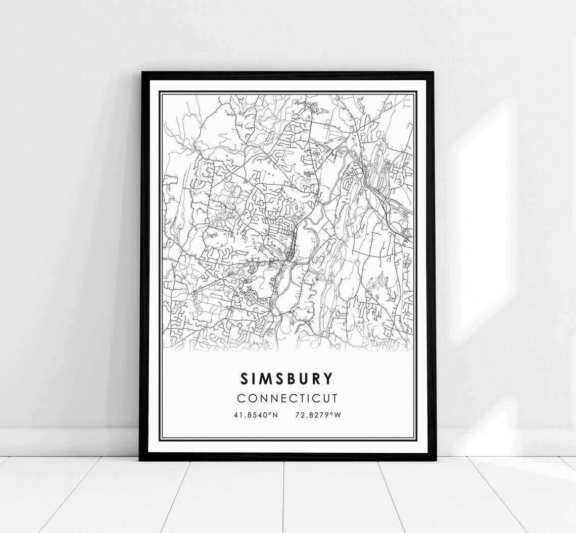 Simsbury Connecticut New England Town Street Map Line Art Poster