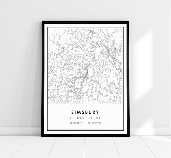 Simsbury Connecticut New England Town Street Map Line Art Poster