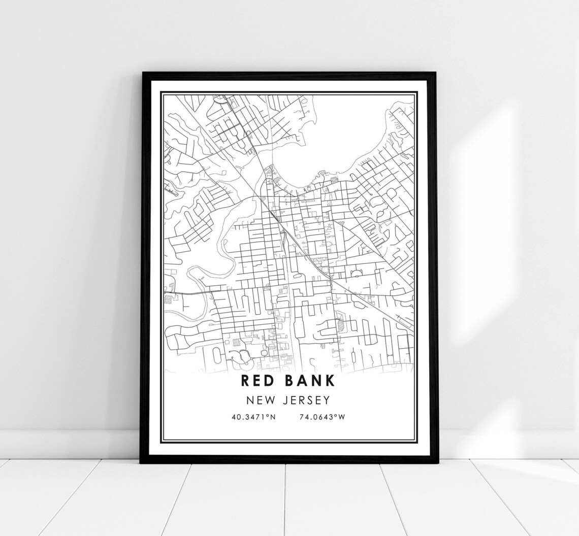 Red Bank Map Art Print, New Jersey City Poster