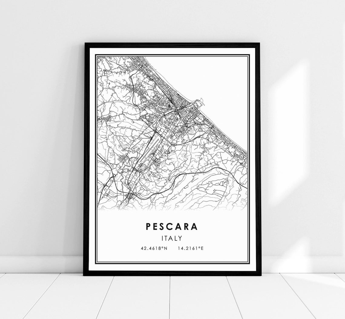 Pescara Italy Coastal City Street Map With Coordinates Poster