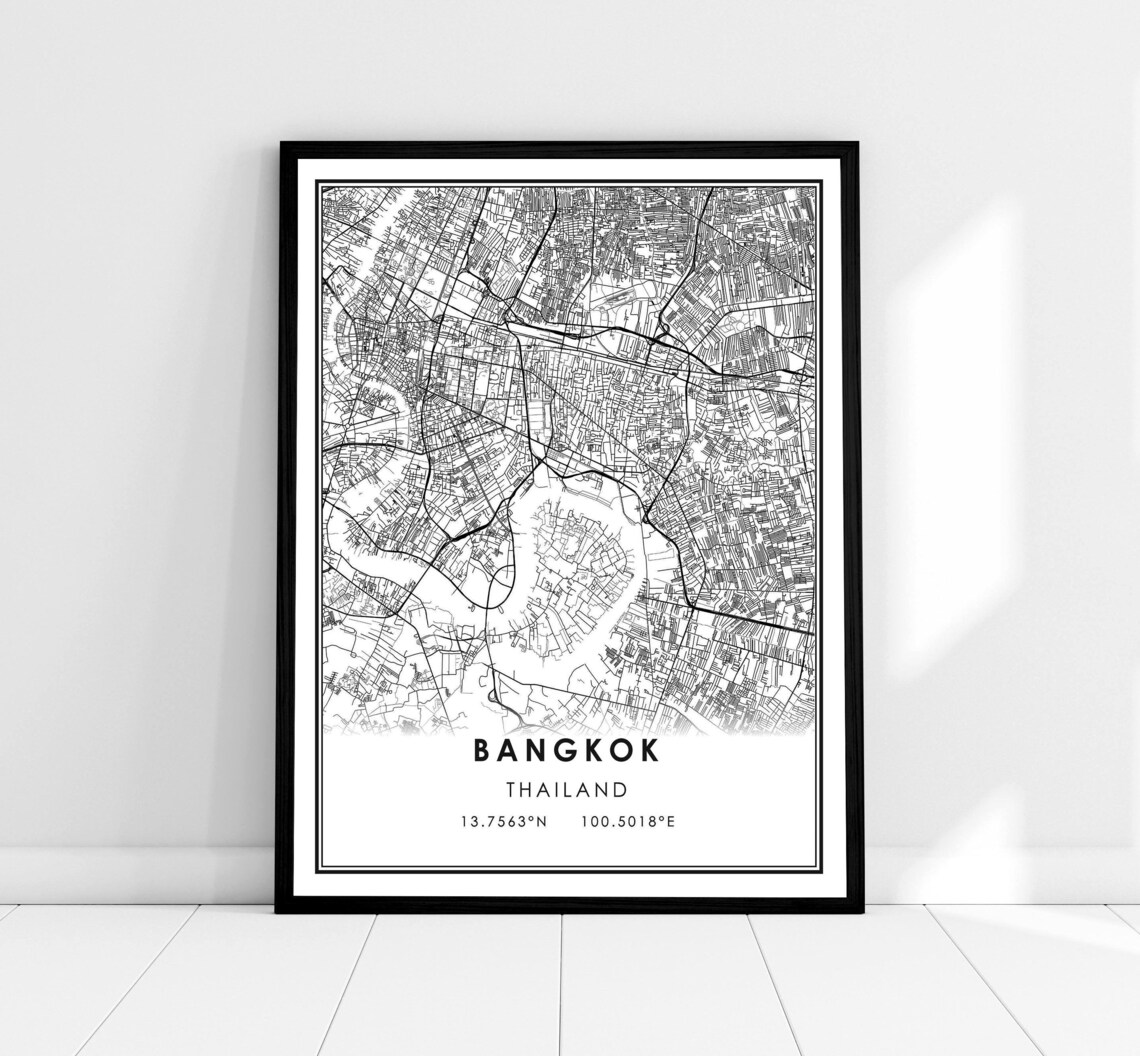 Bangkok Map Print Poster, Thailand City Travel