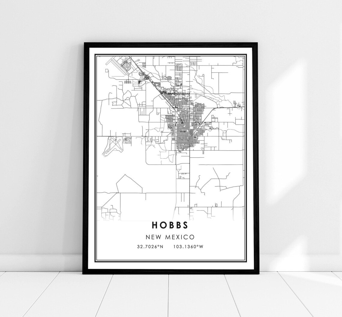 Hobbs Map Print, New Mexico City Travel Poster