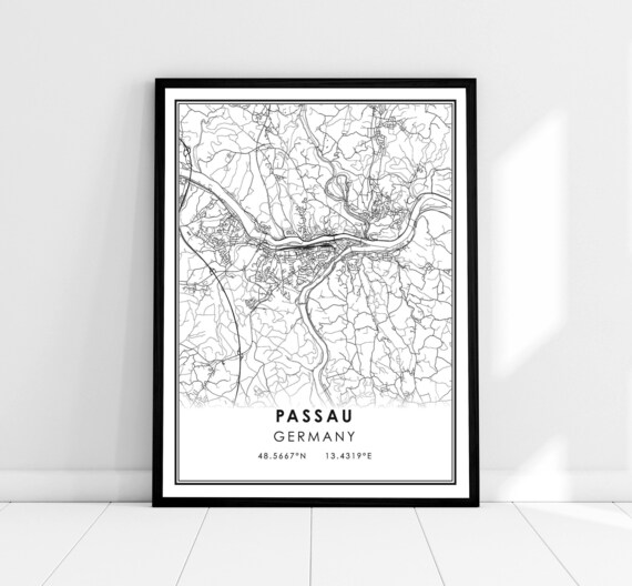Passau Germany City Map Line Art Coordinates Gift Europe Poster
