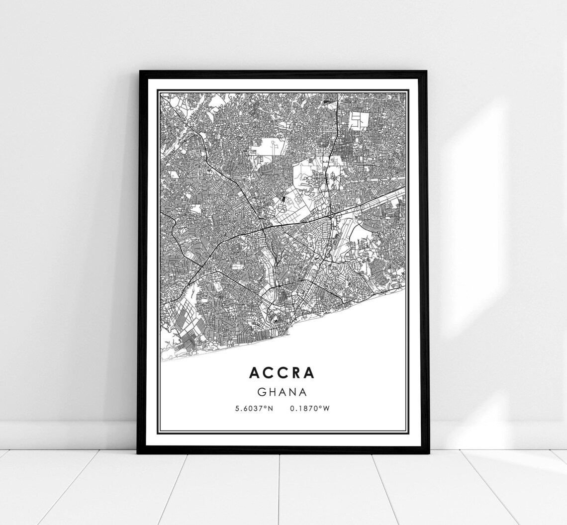 Accra Map Poster, Ghana City Travel Print
