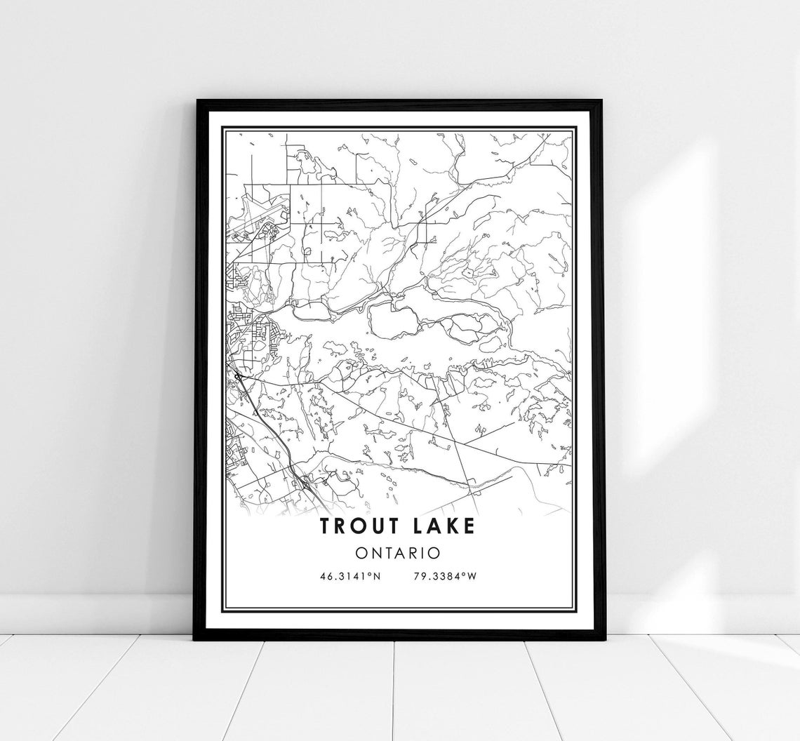 Trout Lake Ontario Street Map With Coordinates Minimalist Art Print