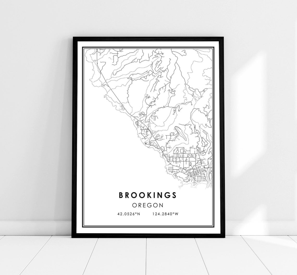 Brookings Oregon Street Map Minimalist City Coordinates Poster